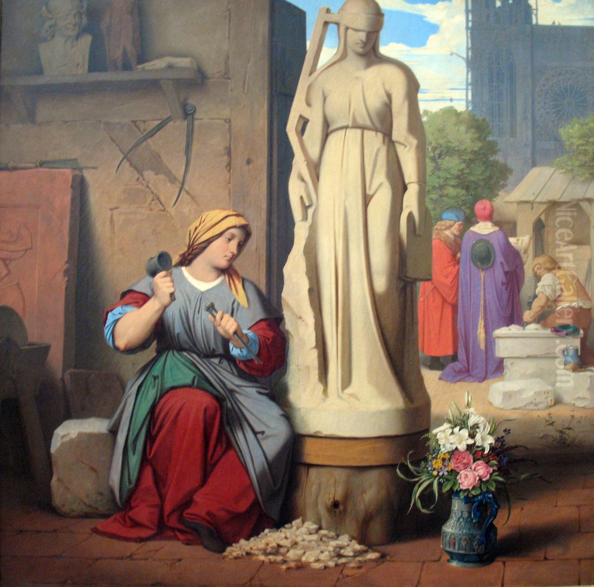 Sabina von Steinbach meisselt dieStatue der Synagoge Oil Painting by Moritz von Schwind