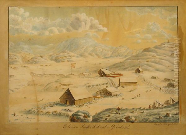 The colony Frederikshaab in Greenland. Oil Painting by Jacob Aroe