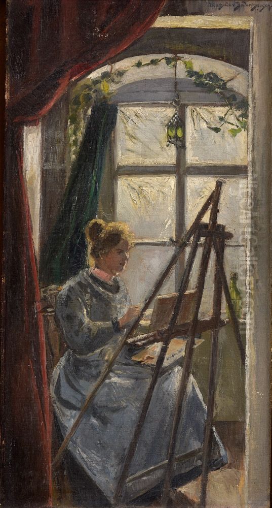 Self-portrait at the easel Oil Painting by Mathilde von Bodenhausen Self-portrait at the easel Oil Painting by Mathilde von Bodenhausen