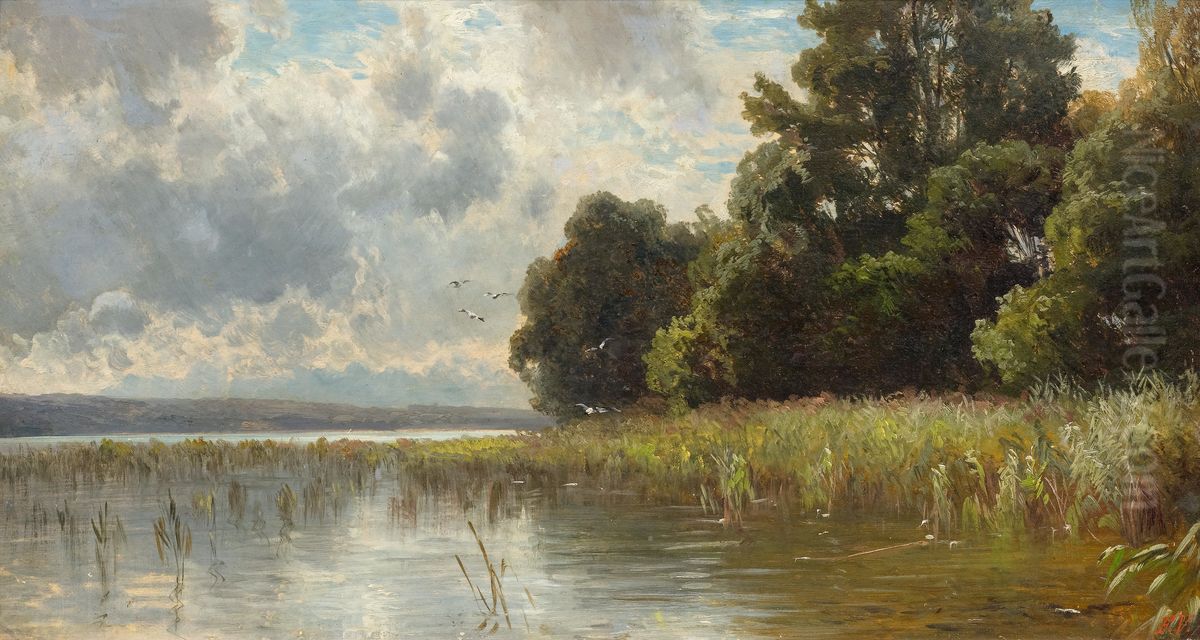 Uferlandschaft mit Baumen Oil Painting by Friedrich Voltz