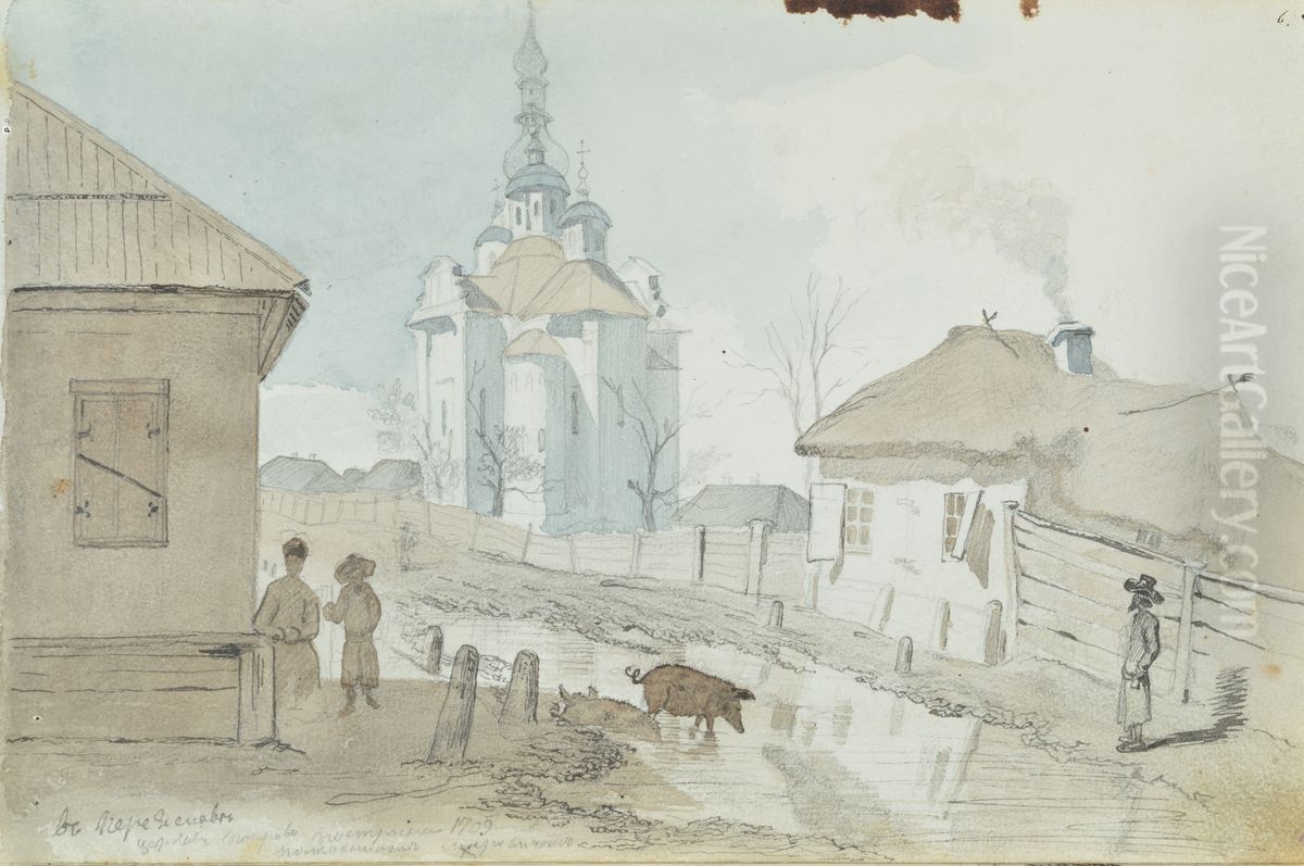 Cerkva Pokrovi v Pereaslavi Oil Painting by Taras Shevchenko