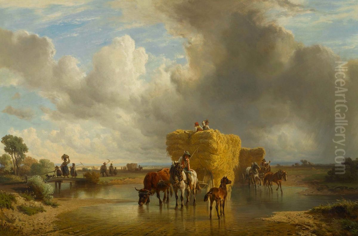 Aufziehendes Gewitter bei der Ernte Oil Painting by Friedrich Voltz Aufziehendes Gewitter bei der Ernte Oil Painting by Friedrich Voltz