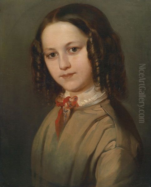 Portrait of a child, Melanie Deinhardstein Oil Painting by Anton Romako