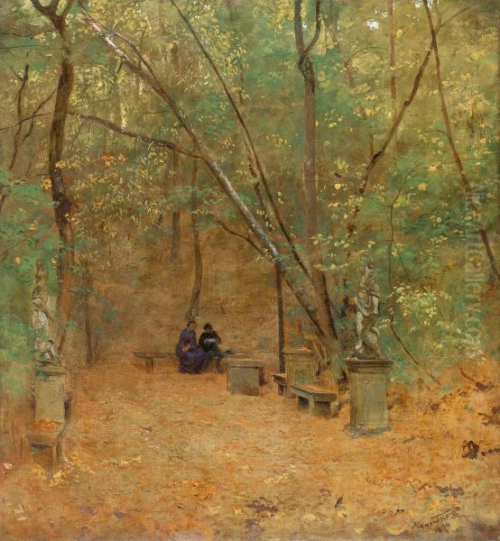 Im Park von Schloss Mainberg bei Schweinfurt Oil Painting by Hans Thoma