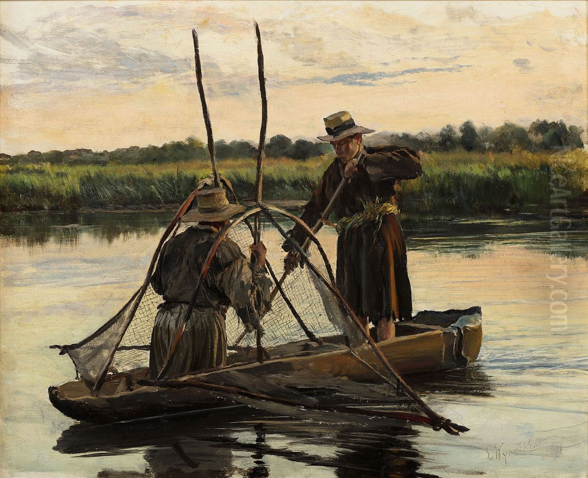 Fishing at dawn Oil Painting by Leon Wyczolkowski
