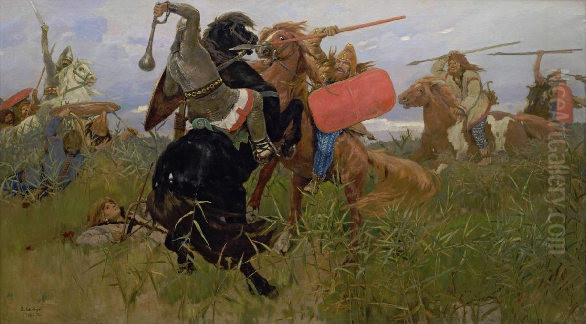 Boj skifov so slavanami Oil Painting by Viktor Vasnetsov