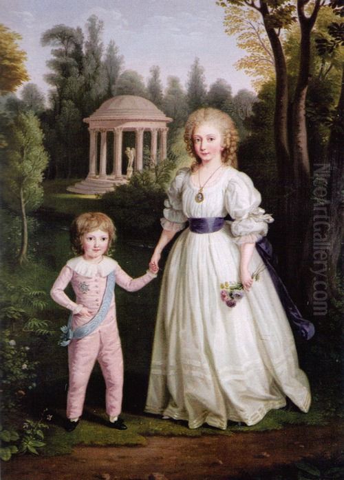 Marie Therese and Louis Charles of France Oil Painting by Ludwig Guttenbrunn