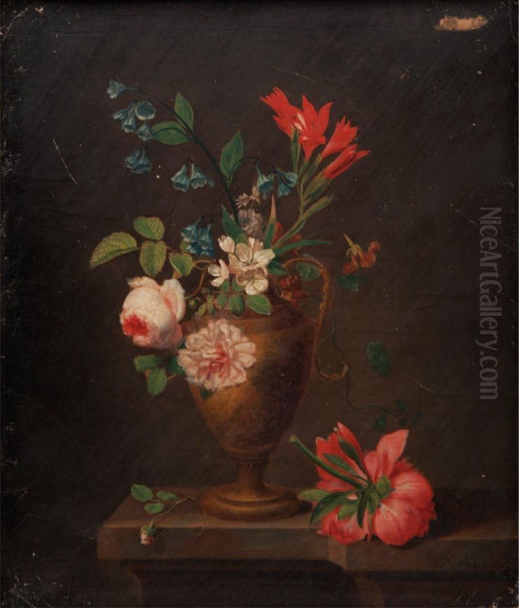 Still life on a ledge Oil Painting by Jean Baptiste Berre