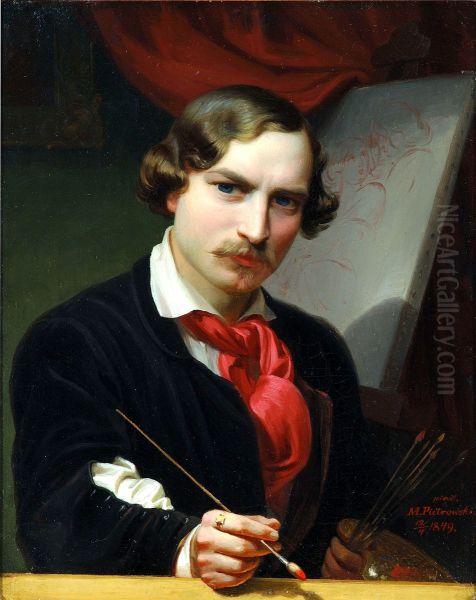 Autoportret z paleta Oil Painting by Maksymilian Antoni Piotrowski