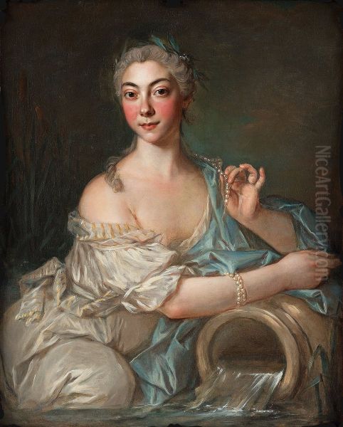 Portrait d'une dame de qualite en source Oil Painting by Jean-Marc Nattier