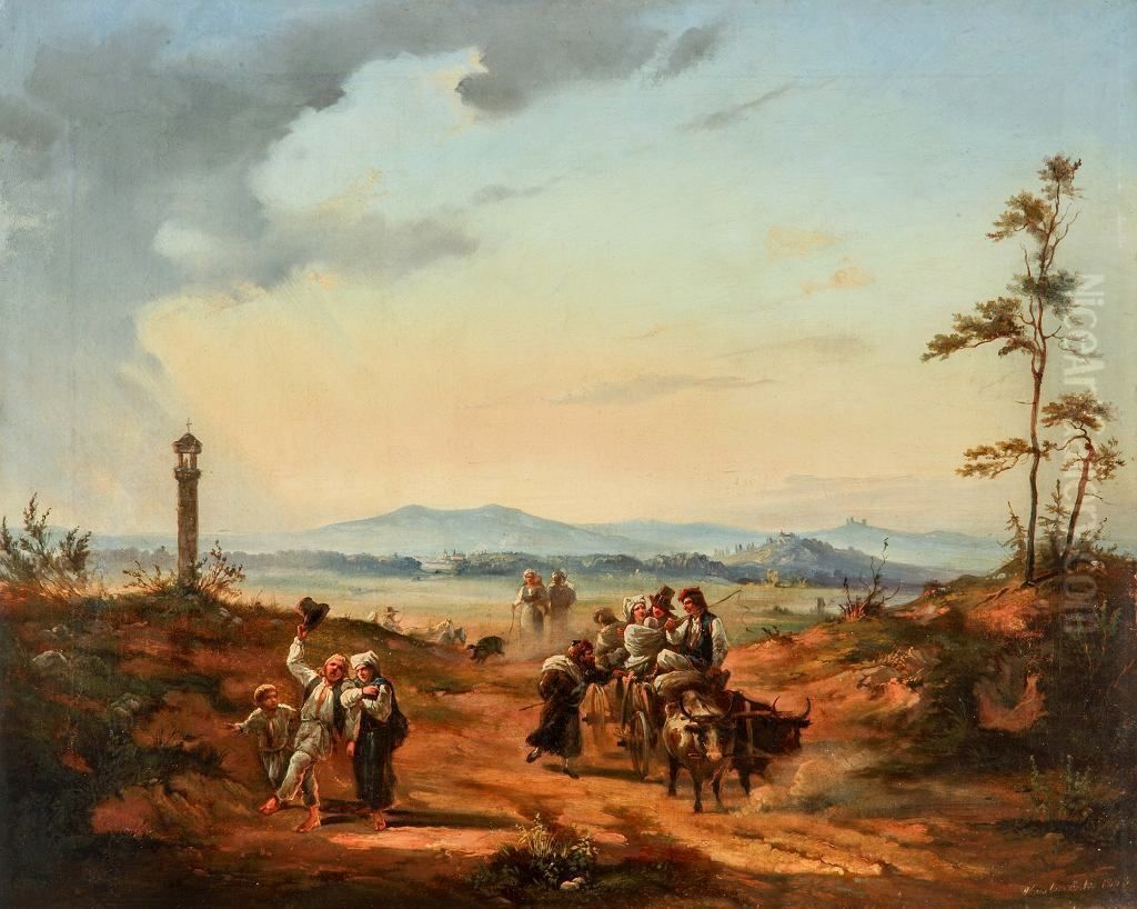 Powrot z jarmarku Oil Painting by Franciszek Kostrzewski