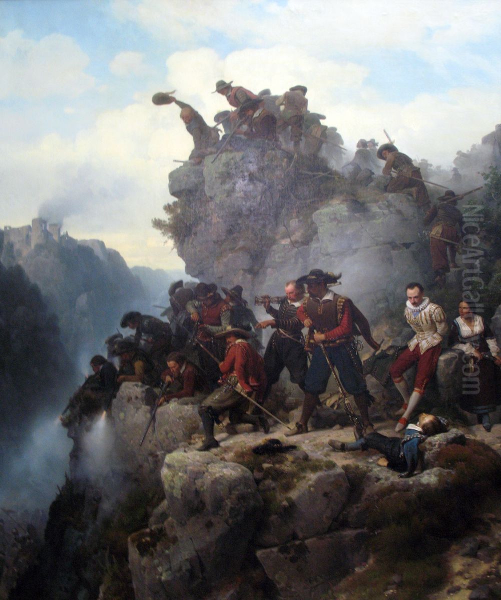 Riflemen Defending a Pass Oil Painting by Karl Friedrich Lessing
