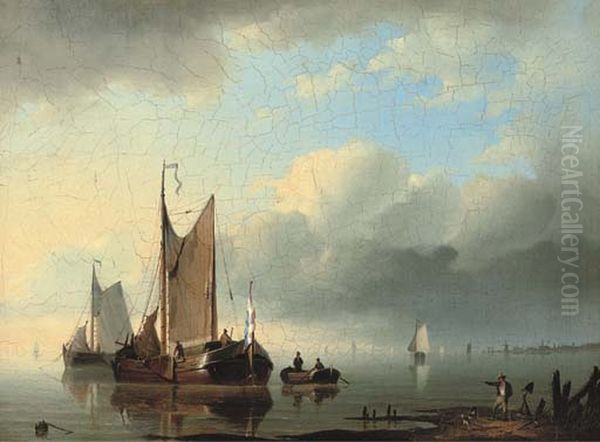 Return of the fishing boats Oil Painting by Egide Linnig