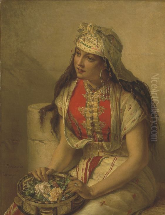 Oriental beauty, signed and inscribed 'J. Portaels/Tanger' (lower left) Oil Painting by Jean-Francois Portaels