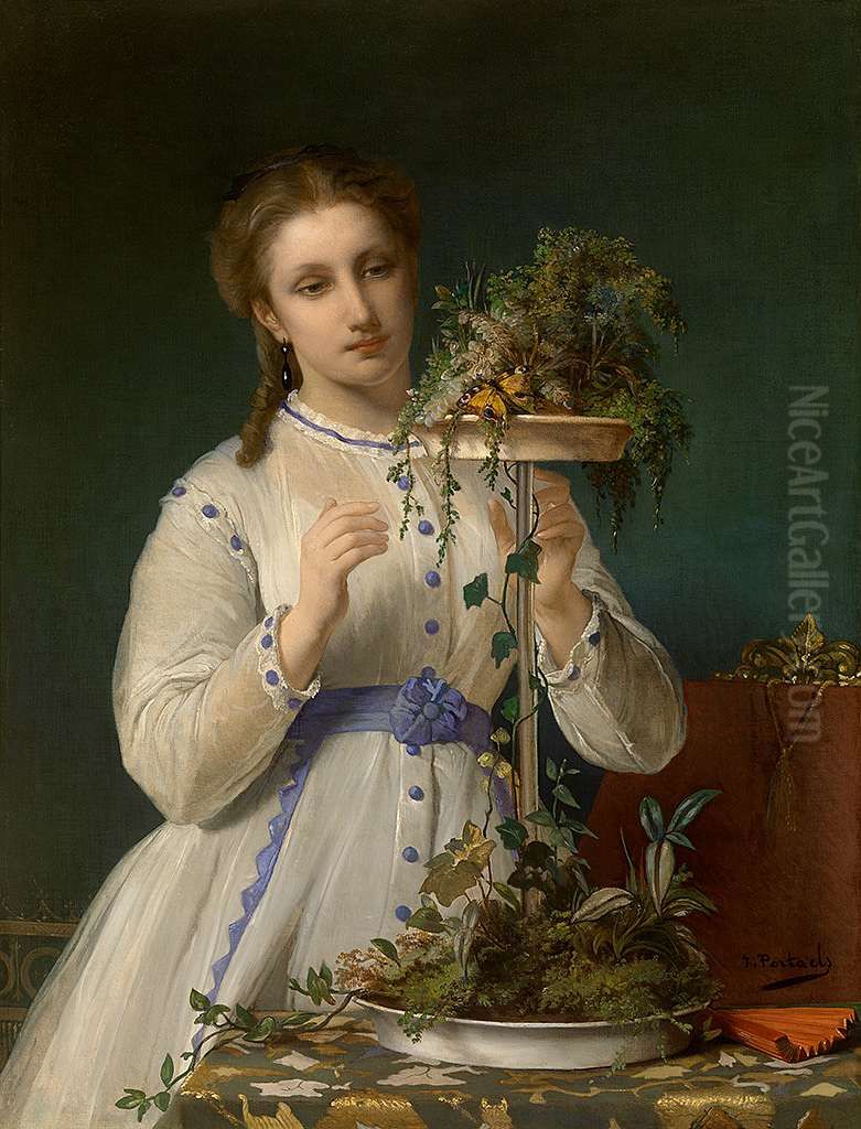 The yellow butterfly Oil Painting by Jean-Francois Portaels