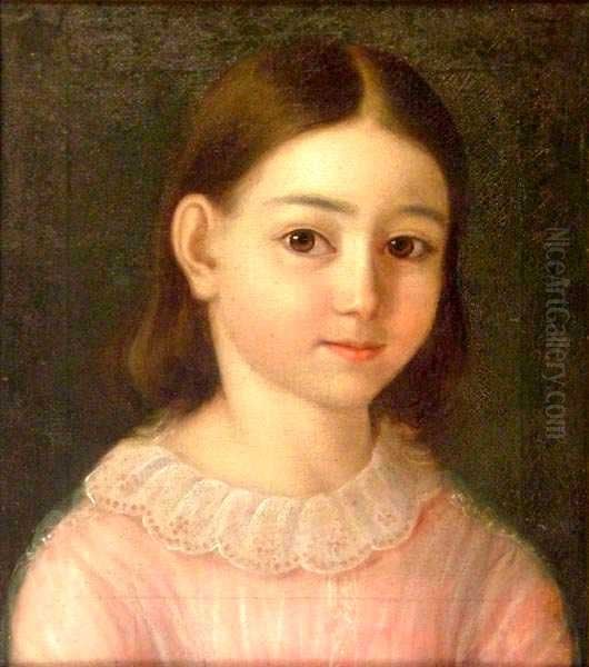 Portret dziewczynki w rozowej sukience Oil Painting by unknown