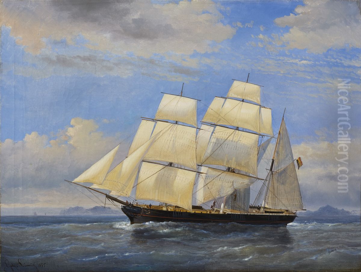 Belgian three-mast barque New York Packet Oil Painting by Egide Linnig
