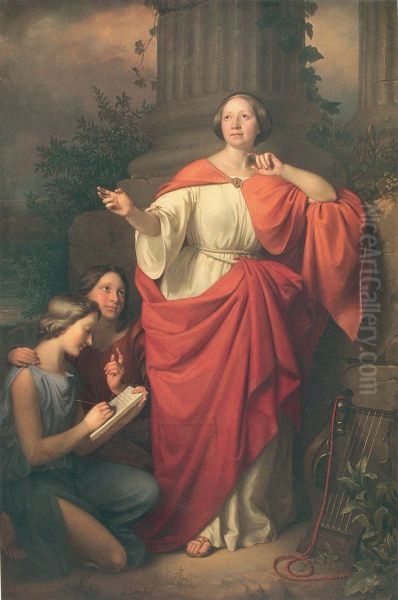 Portrait of Jadwiga Luszczewska (Diotima - Deotymy)) Oil Painting by Jozef Simmler