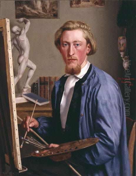Self-portrait,Kopenhagen1857 Oil Painting by Carl Ludwig Jessen