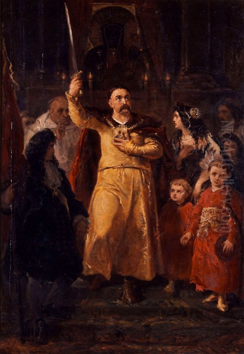 Jan III Sobieski sklada slub w Czestochowie (szkic) Oil Painting by Jan Matejko