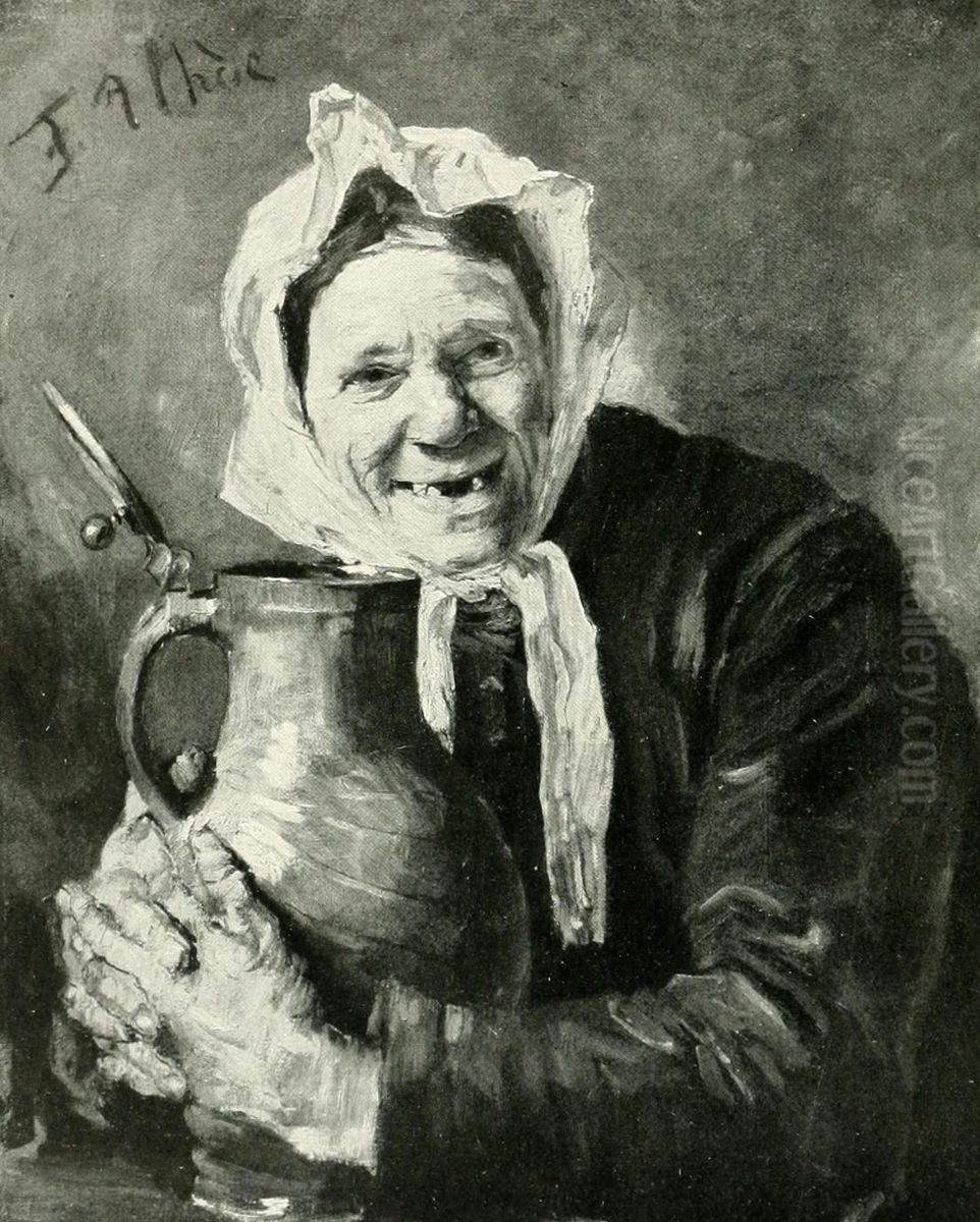 Old woman with a pitcher. Oil Painting by Fritz von Uhde