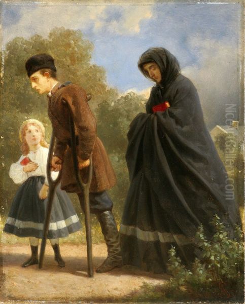 Po powstaniu (W drodze do kosciola). Oil Painting by Artur Grottger
