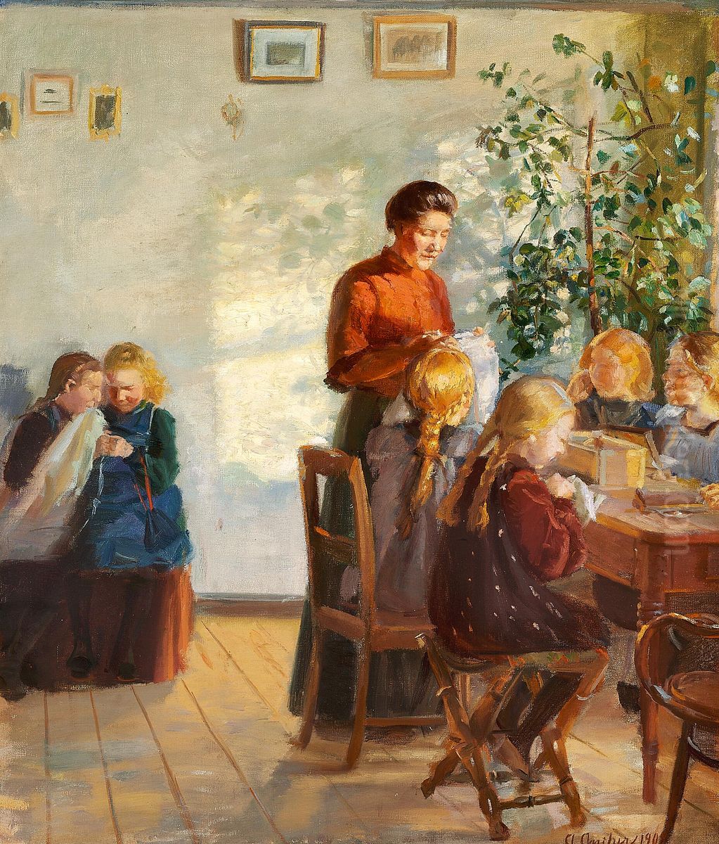 A sewing class. Oil Painting by Anna Ancher