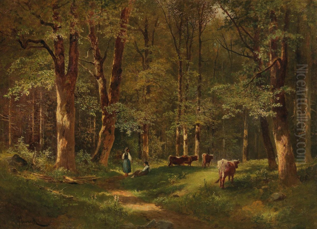 Waldpartie (Ramsau) Oil Painting by Leopold Munsch