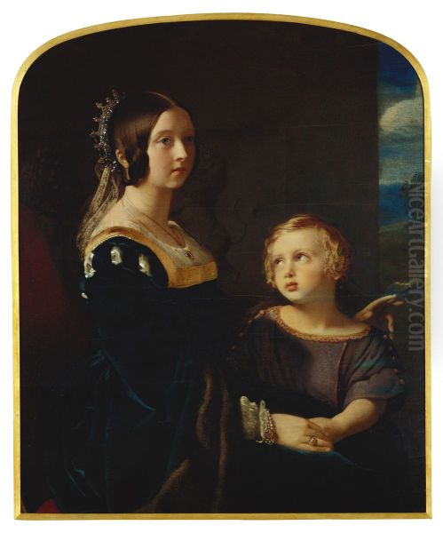 Queen Victoria (1819-1901) with Albert Edward, Prince of Wales (1841-1910) Oil Painting by Robert Thorburn