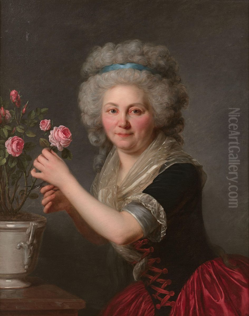 Portrait of a lady picking a rose Oil Painting by Antoine Vestier