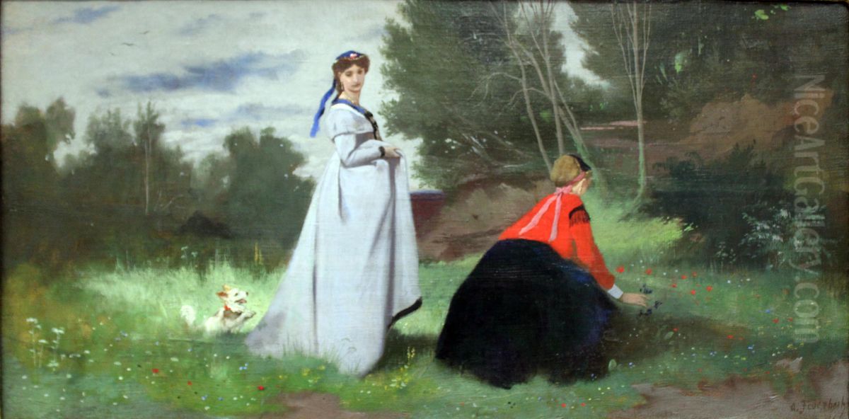 Two Ladies in the Park Oil Painting by Anselm Friedrich Feuerbach