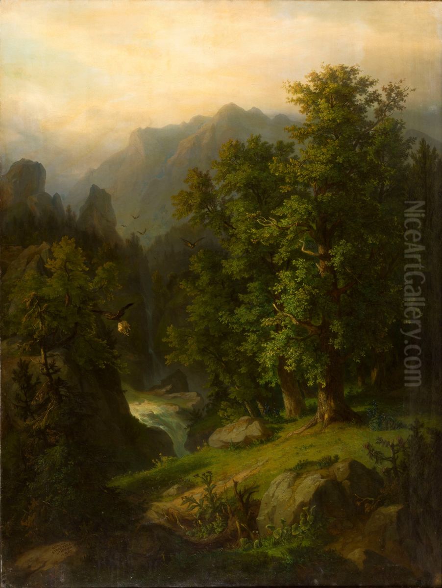 Strazyska Valley in the Tatra Mountains Oil Painting by Alfred Schouppe
