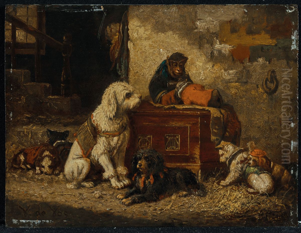 Circus dogs and monkey Oil Painting by Vincent de Vos