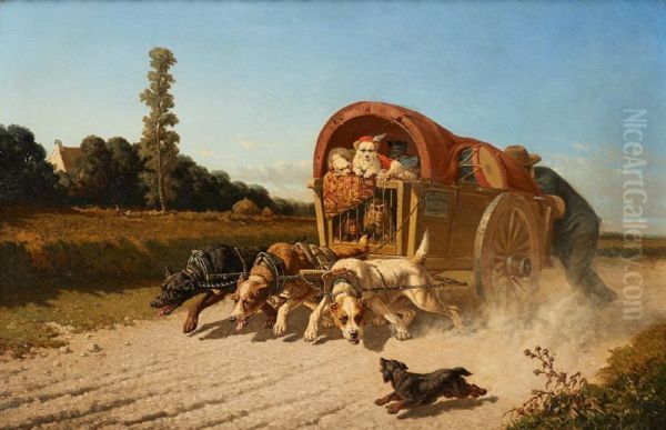 Menagerie pulled by dogs Oil Painting by Vincent de Vos