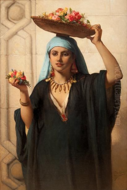 Flower girl in Cairo Oil Painting by Jean-Francois Portaels