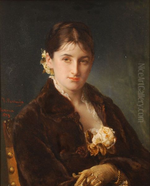 Young woman with gloves Oil Painting by Jean-Francois Portaels