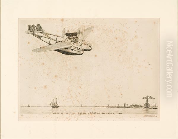 L' S.71 Della S.a.m. Sorvola Le Alpi Oil Painting by Antonio Carbonati