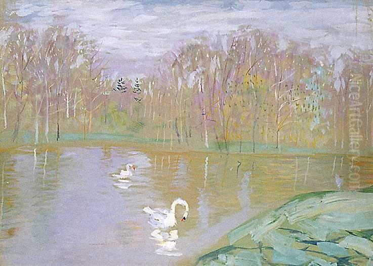 Lake with Swans Oil Painting by Vladimir Baranov-Rossine