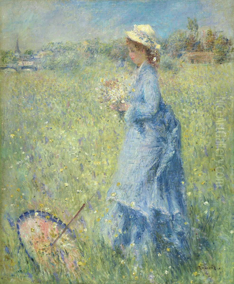 Femme cueillant des Fleurs Oil Painting by Pierre Auguste Renoir