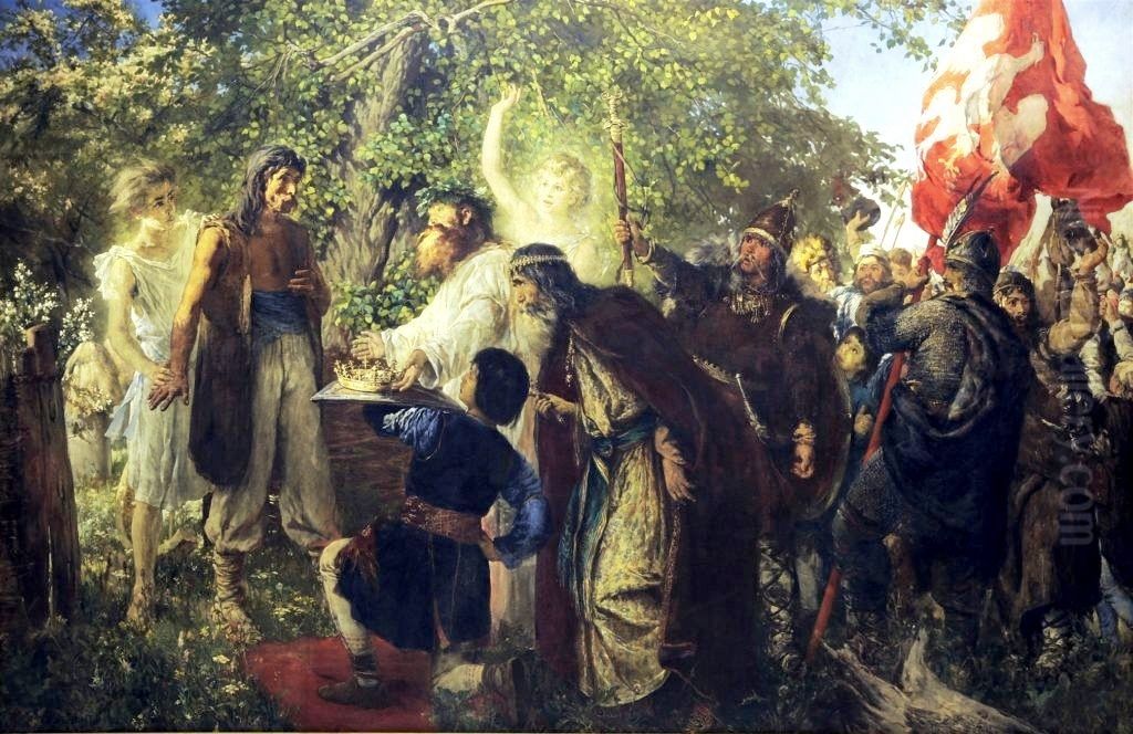Piast (Ofiarowanie korony Piastowi). Oil Painting by Witold Pruszkowski