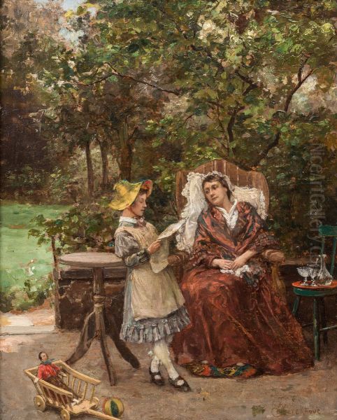 A moment of rest in the garden Oil Painting by Ernest van den Kerckhove