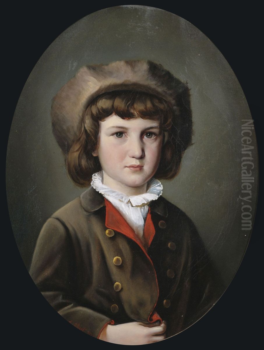 Bildnis eines Jungen in gruner Jacke mit Pelzmutze. Oil Painting by Anton Ebert Bildnis eines Jungen in gruner Jacke mit Pelzmutze. Oil Painting by Anton Ebert