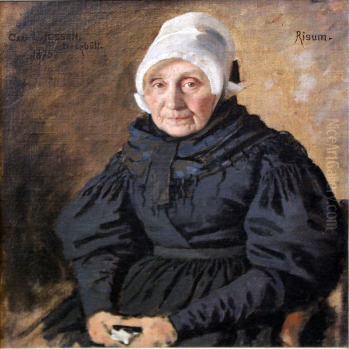 Portrait study of an old woman from Risum Oil Painting by Carl Ludwig Jessen