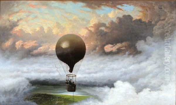 A Balloon in Mid-Air Oil Painting by Jules Tavernier