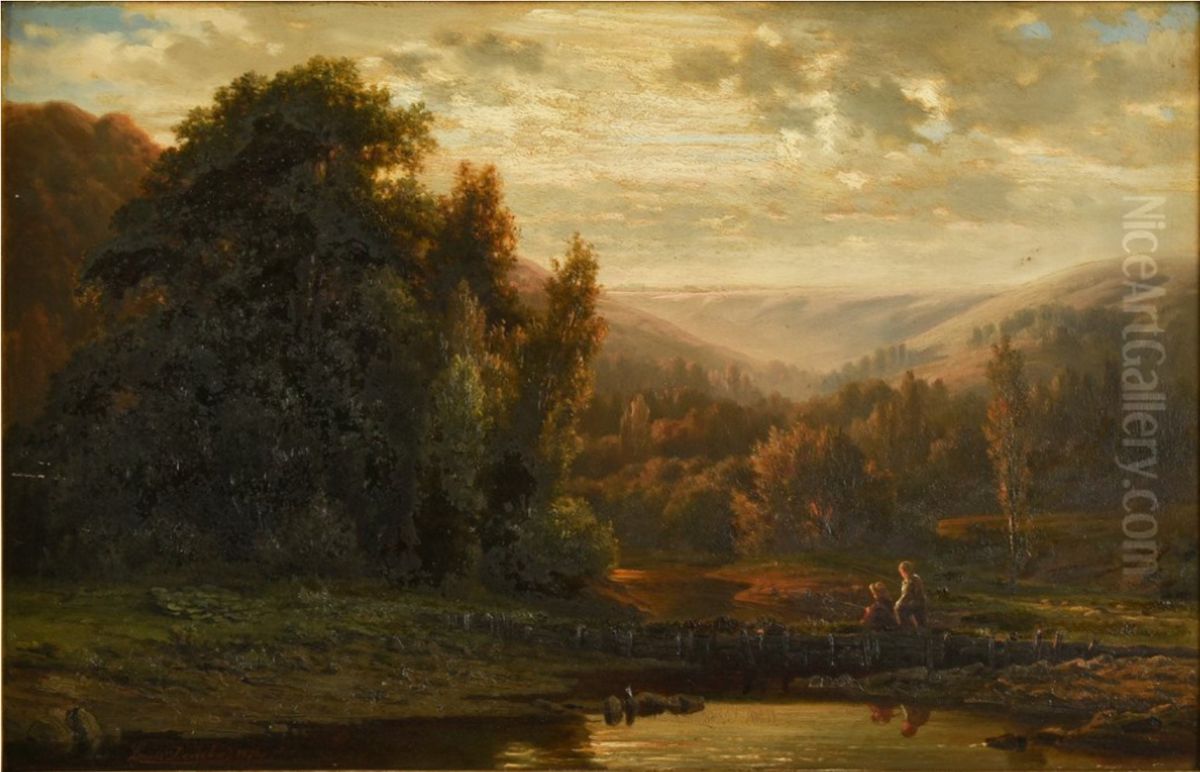 Landscape with children Oil Painting by Louis Derickx