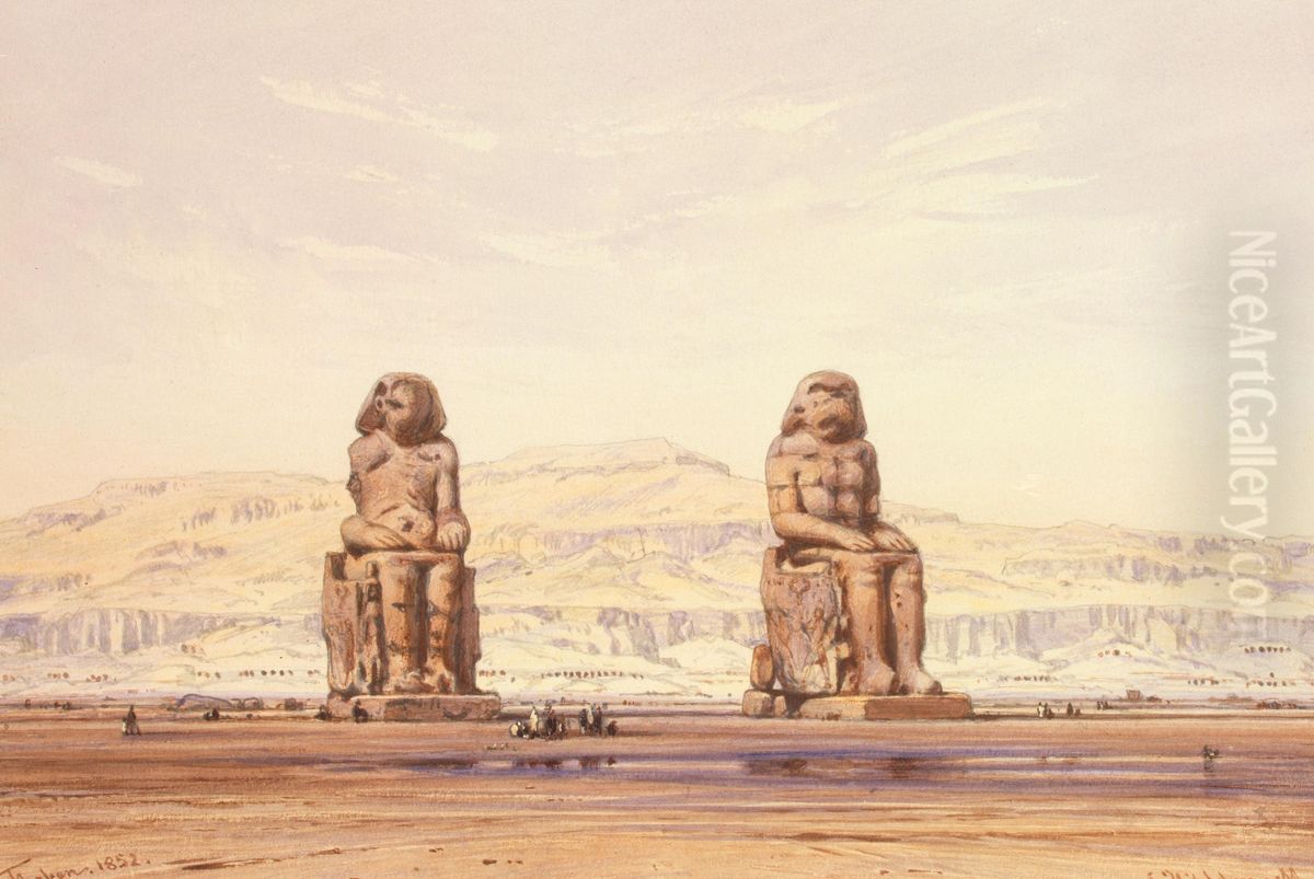 Colossi of Memnon in Thebes Oil Painting by Eduard Hildebrandt