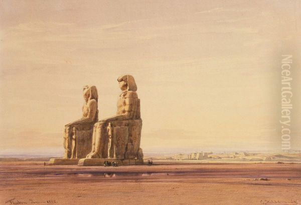 Die Kolosse des Memnon in Theben Oil Painting by Eduard Hildebrandt