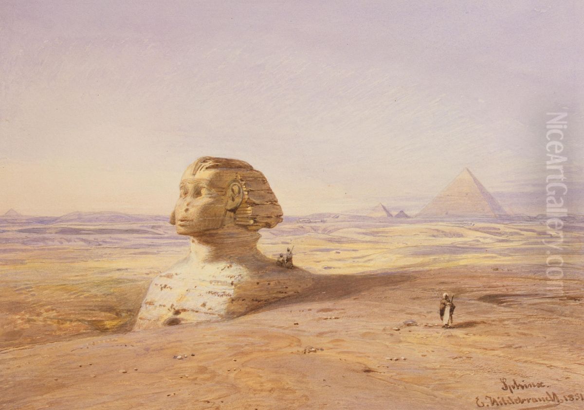 Great Sphinx of Giza with Pyramids in the Background Oil Painting by Eduard Hildebrandt