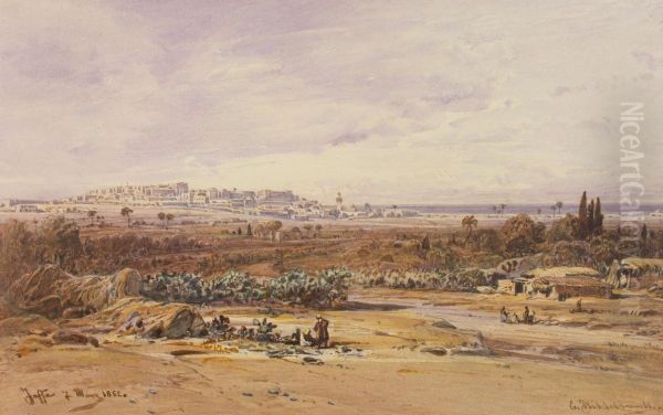 View of Jaffa Oil Painting by Eduard Hildebrandt