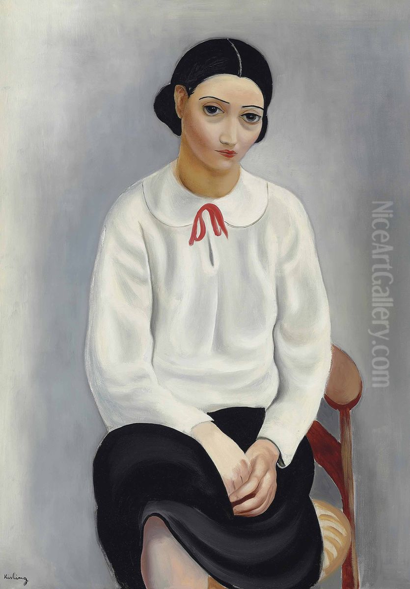 Portrait de femme au corsage blanc Oil Painting by Jean Kisling